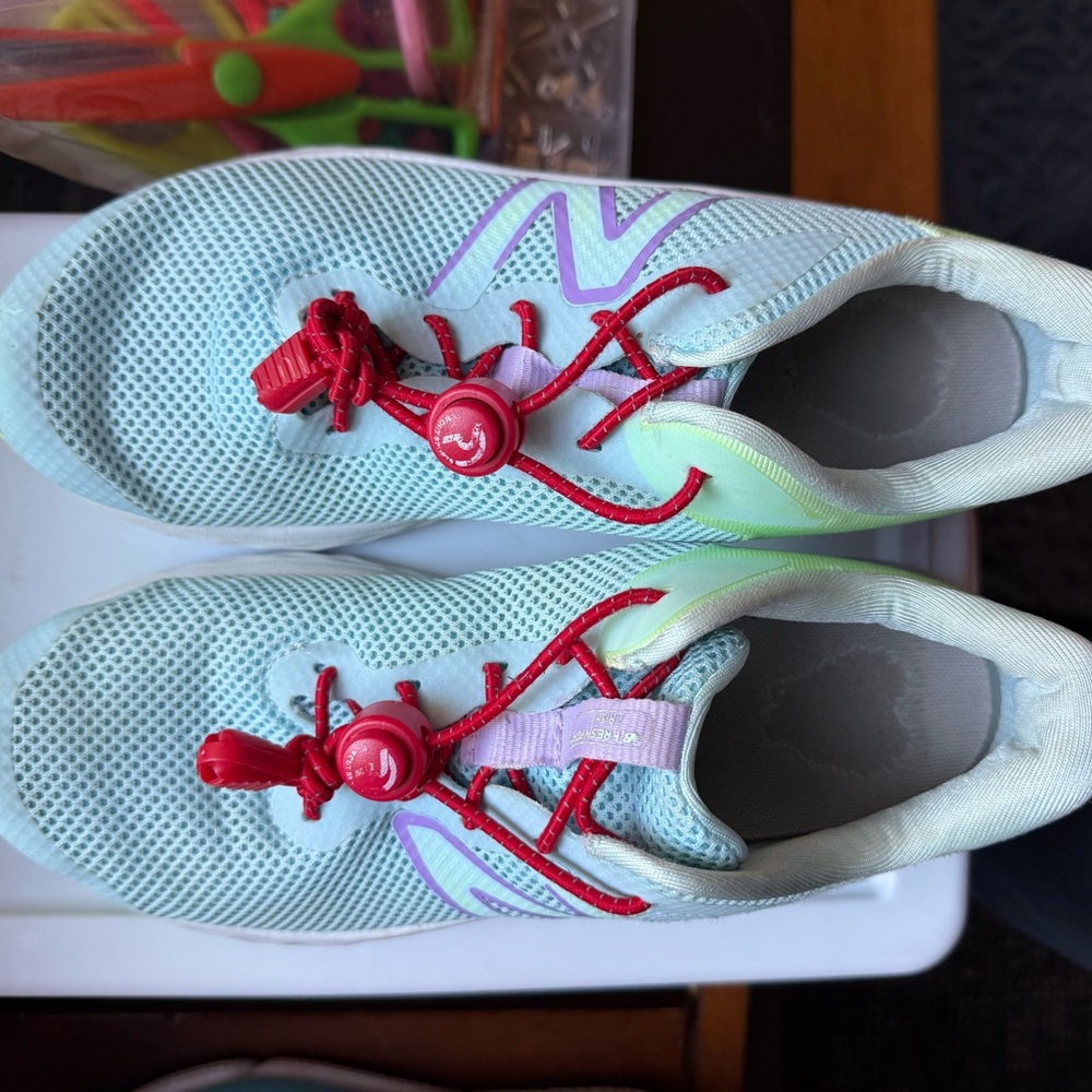New Balance Kids Aqua and Red Sneakers